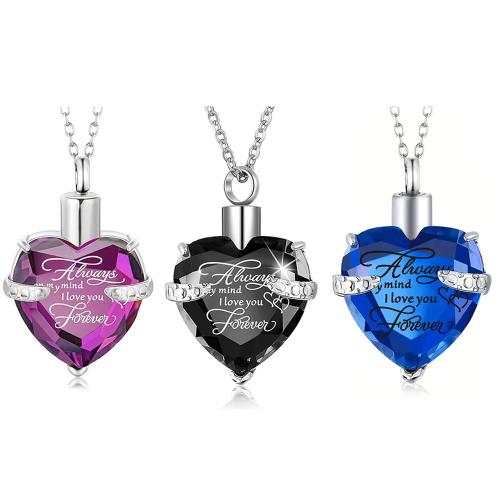 Acier inoxydable 304 Pendentif cercueil cinéraires, avec cristal, coeur, Placage de couleur argentée, DIY, plus de couleurs à choisir, Vendu par PC