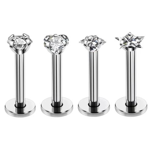 Acier inoxydable 304 Goujons perforés pour les lèvres, unisexe & styles différents pour le choix & avec strass, couleur originale, Vendu par PC[