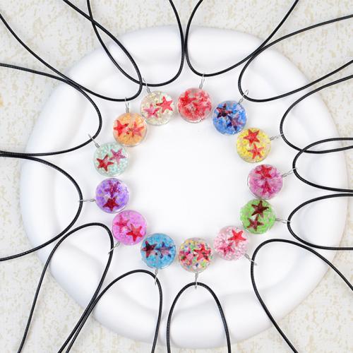 Glass Necklace, with Dried Flower & PU Leather, Round, handmade, fashion jewelry & Unisex Approx 17.7 Inch [