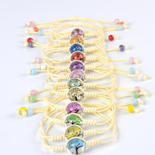 Glass Bracelet, with Korean Waxed Cord & Dried Flower, Tree, handmade, fashion jewelry & for woman Approx 6-10 Inch 