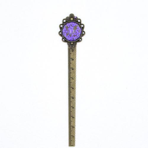 alliage de zinc marque page, avec Fleurs séchées & verre, Plaqué de couleur d'or antique, Vintage & pour femme, plus de couleurs à choisir, 140mm, Vendu par PC