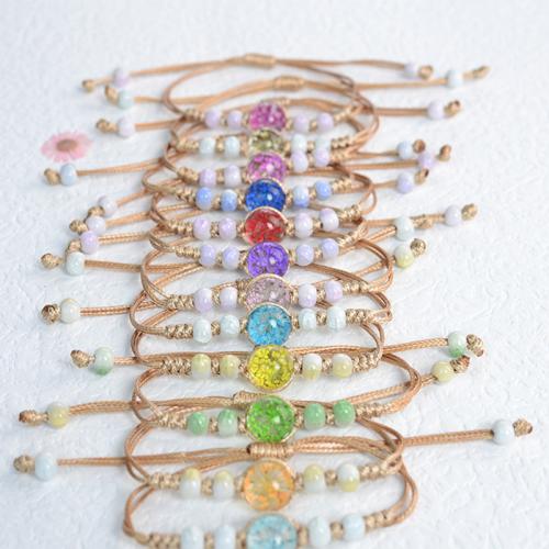 Glass Bracelet, with Korean Waxed Cord & Dried Flower & Porcelain, handmade, fashion jewelry & for woman Approx 6-10 Inch 