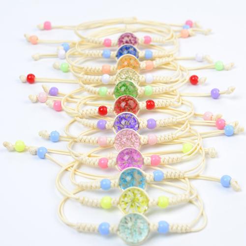 Glass Bracelet, with Korean Waxed Cord & Dried Flower & Acrylic, handmade, fashion jewelry & for woman Approx 6-10 Inch 