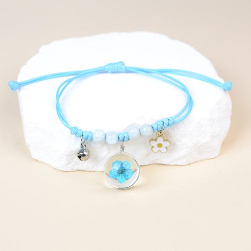 Glass Bracelet, with Korean Waxed Cord & Dried Flower & Porcelain & Zinc Alloy, handmade, fashion jewelry & for woman Approx 6-10 Inch 