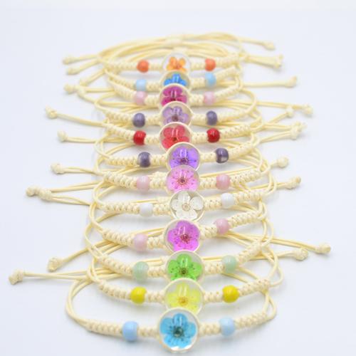 Glass Bracelet, with Korean Waxed Cord & Dried Flower & Porcelain, handmade, fashion jewelry & for woman Approx 6-10 Inch 