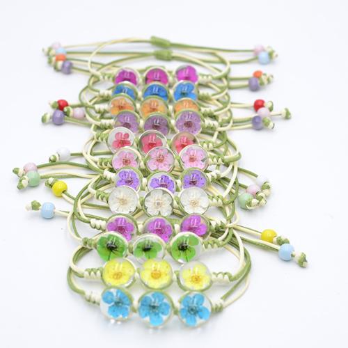 Glass Bracelet, with Korean Waxed Cord & Dried Flower, handmade, fashion jewelry & for woman Approx 6-10 Inch 