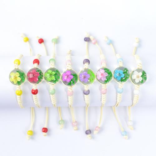 Glass Bracelet, with Korean Waxed Cord & Dried Flower & Porcelain, handmade, fashion jewelry & for woman Approx 6-10 Inch 