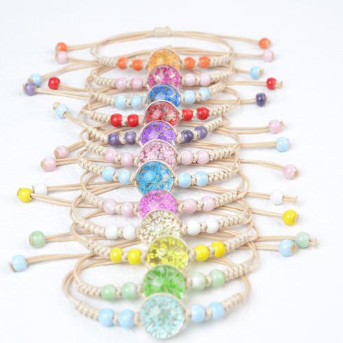 Glass Bracelet, with Korean Waxed Cord & Dried Flower & Porcelain, handmade, fashion jewelry & for woman Approx 6-10 Inch 