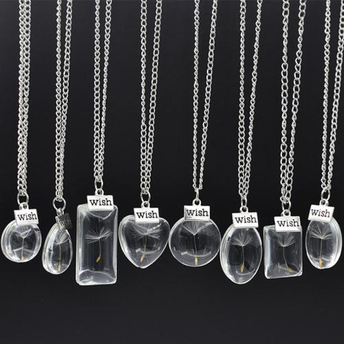verre collier, avec Fleurs séchées & alliage de zinc, fait à la main, styles différents pour le choix & pour femme Environ 19.7 pouce, Vendu par PC