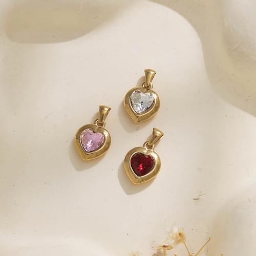 Pendentifs en acier inoxydable zircons cubiques, Acier inoxydable 304, coeur, Placage de couleur d'or, DIY & pavé de micro zircon, plus de couleurs à choisir, protéger l'environnement, sans nickel, plomb et cadmium Vendu par sac