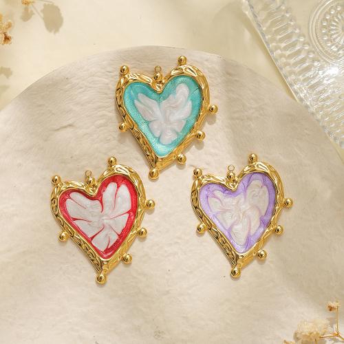 Pendentifs en acier inoxydable émail, Acier inoxydable 304, coeur, Placage de couleur d'or, DIY, plus de couleurs à choisir, protéger l'environnement, sans nickel, plomb et cadmium Vendu par sac