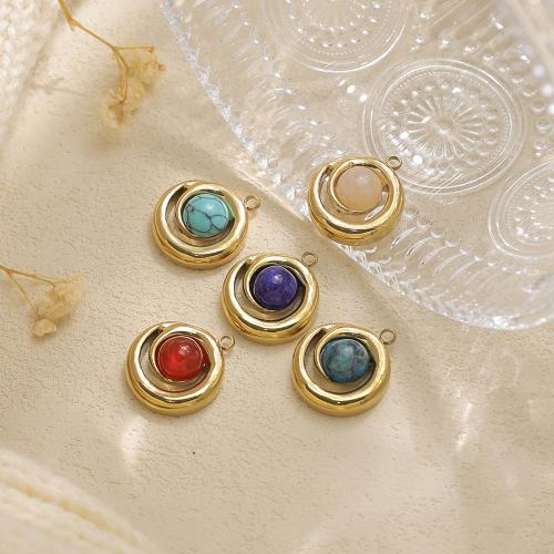304 Stainless Steel Pendant, with Natural Stone & Tiger Eye, gold color plated, DIY nickel, lead & cadmium free 
