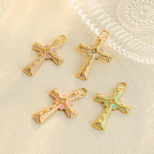 Acier inoxydable 304 Pendentif, croix, Placage de couleur d'or, DIY & émail & avec strass, plus de couleurs à choisir, protéger l'environnement, sans nickel, plomb et cadmium Vendu par sac