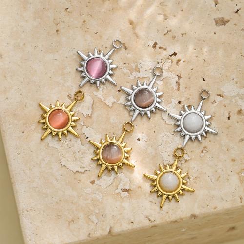 Cats Eye pendentifs en acier inoxydable, Acier inoxydable 304, avec Oeil de chat, Placage de couleur d'or, DIY, plus de couleurs à choisir, protéger l'environnement, sans nickel, plomb et cadmium Vendu par sac