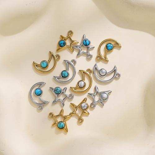 Acier inoxydable 304 Pendentif, avec pierre gemme, Lune et Etoile, Placage de couleur d'or, DIY, plus de couleurs à choisir, protéger l'environnement, sans nickel, plomb et cadmium Vendu par sac