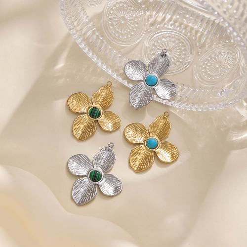 Acier inoxydable 304 Pendentif, avec pierre gemme, fleur, Placage de couleur d'or, DIY, plus de couleurs à choisir, protéger l'environnement, sans nickel, plomb et cadmium Vendu par sac