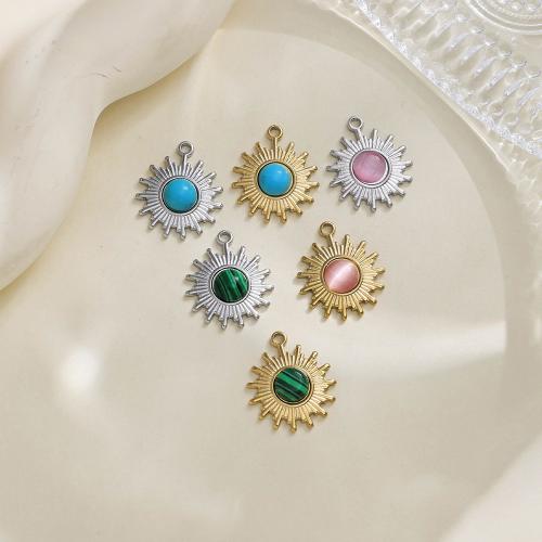 Pendentif bijoux de pierre gemme, Acier inoxydable 304, avec Oeil de chat, Placage de couleur d'or, DIY, plus de couleurs à choisir, protéger l'environnement, sans nickel, plomb et cadmium, Vendu par PC
