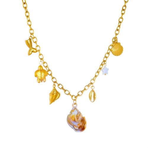 Collar de Acero Inoxidable, acero inoxidable 304, con Nácar Trompeta & Plástico, chapado en color dorado, Joyería & para mujer, Vendido por UD