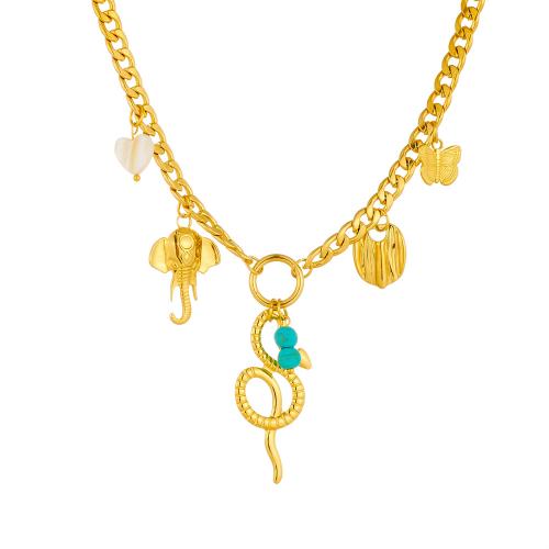 Collar de Acero Inoxidable, acero inoxidable 304, con turquesa & resina, chapado en color dorado, Joyería & para mujer, Vendido por UD