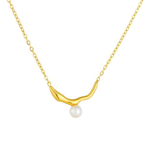 Edelstahl Schmuck Halskette, 304 Edelstahl, mit Kunststoff Perlen, goldfarben plattiert, Modeschmuck & für Frau, verkauft von PC