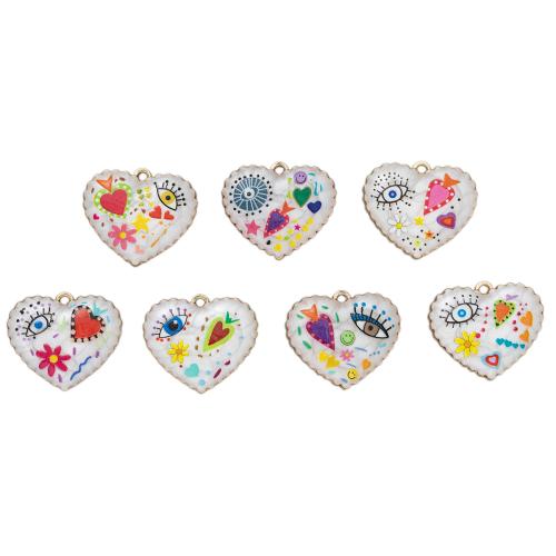 Zinc Alloy Enamel Pendants, Heart, gold color plated, DIY 