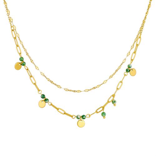 Collar de Acero Inoxidable, acero inoxidable 304, con resina, chapado en color dorado, Doble capa & Joyería & para mujer, Vendido por UD