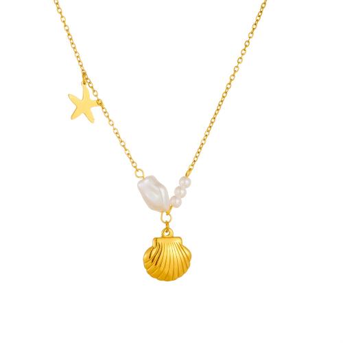 Edelstahl Schmuck Halskette, 304 Edelstahl, mit Kunststoff Perlen, goldfarben plattiert, Modeschmuck & für Frau, verkauft von PC
