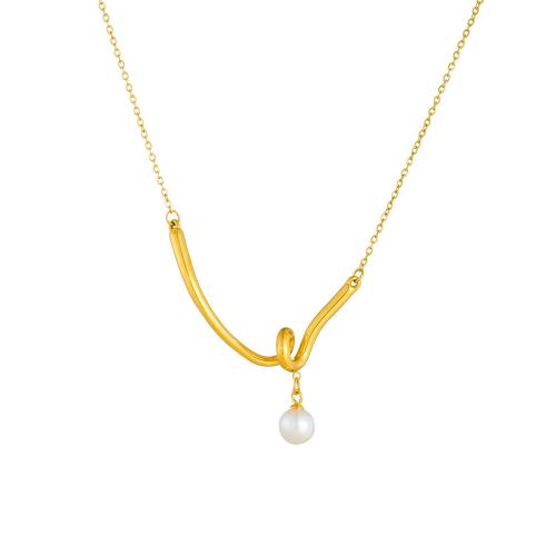 Edelstahl Schmuck Halskette, 304 Edelstahl, mit Kunststoff Perlen, goldfarben plattiert, Modeschmuck & für Frau, verkauft von PC
