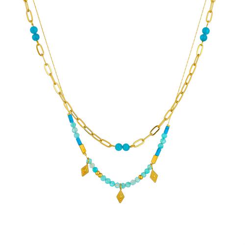 Collier de mode Multi couche, Acier inoxydable 304, avec plastique, Placage de couleur d'or, Double couche & bijoux de mode & pour femme, Vendu par PC