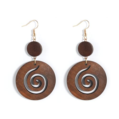 Wood Earring, with Zinc Alloy, Round, fashion jewelry & for woman & hollow 