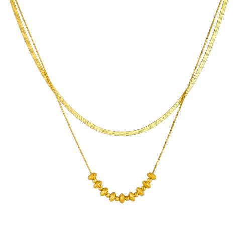 Collier de mode Multi couche, Acier inoxydable 304, Plaqué or 18K, Double couche & bijoux de mode & pour femme, Vendu par PC