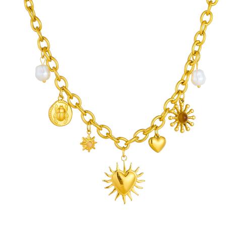 Edelstahl Schmuck Halskette, 304 Edelstahl, mit Harz & Kunststoff Perlen, goldfarben plattiert, Modeschmuck & für Frau, verkauft von PC