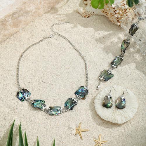 Shell Jewelry Sets, Abalone Shell, with iron chain & Zinc Alloy, plated, natural & for woman 