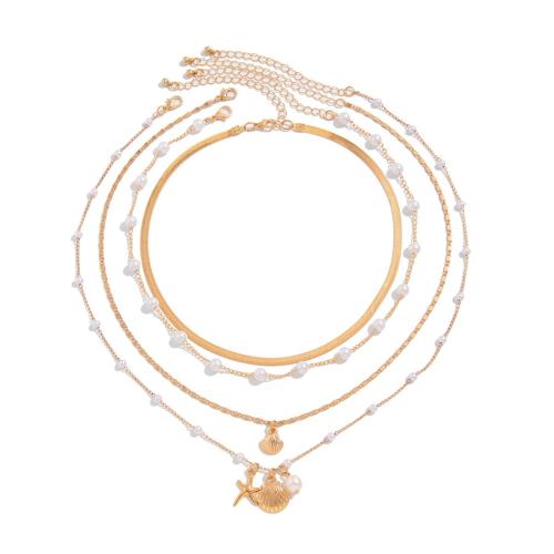 Zinc Alloy Necklace, with brass chain & Plastic Pearl, plated, 4 pieces & fashion jewelry & for woman 