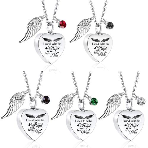Acier inoxydable 304 Pendentif cercueil cinéraires, coeur, Placage de couleur argentée, DIY & pavé de micro zircon, plus de couleurs à choisir, Vendu par PC