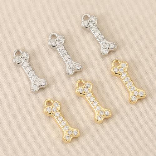 Cubic Zirconia Micro Pave Brass Pendant, Dog Bone, plated, DIY & micro pave cubic zirconia 