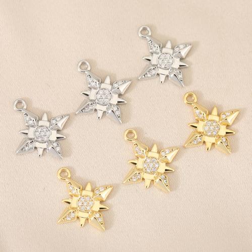 Cubic Zirconia Micro Pave Brass Pendant, Eight Point Star, plated, DIY & micro pave cubic zirconia 