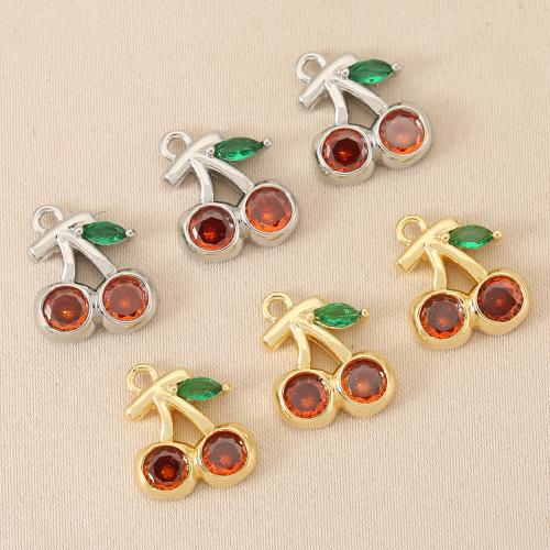 Cubic Zirconia Micro Pave Brass Pendant, Cherry, plated, DIY & micro pave cubic zirconia 
