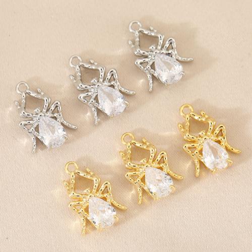 Cubic Zirconia Micro Pave Brass Pendant, Spider, plated, DIY & micro pave cubic zirconia 