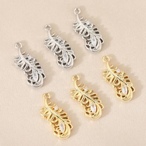 Cubic Zirconia Micro Pave Brass Pendant, Leaf, plated, DIY & micro pave cubic zirconia 
