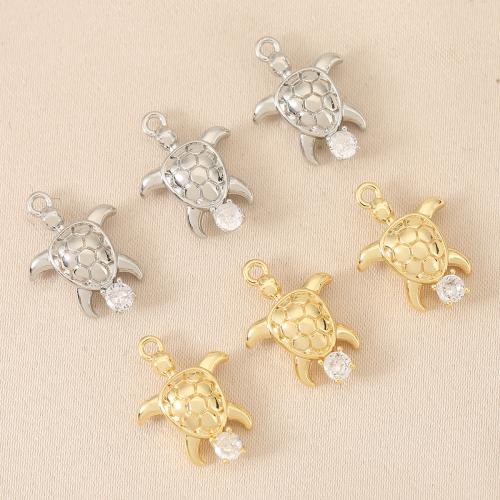 Cubic Zirconia Micro Pave Brass Pendant, Turtle, plated, DIY & micro pave cubic zirconia 