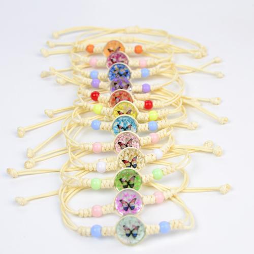 Glass Bracelet, with Dried Flower & Wax Cord & Acrylic, handmade, fashion jewelry & for woman Approx 6-10 Inch 