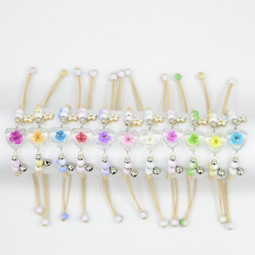 Glass Bracelet, with Korean Waxed Cord & Dried Flower & Porcelain & Zinc Alloy, handmade, fashion jewelry & for woman Approx 6-10 Inch 