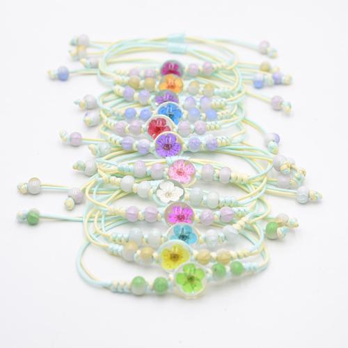 Glass Bracelet, with Dried Flower & Porcelain & Wax Cord, handmade, fashion jewelry & for woman Approx 6-10 Inch 