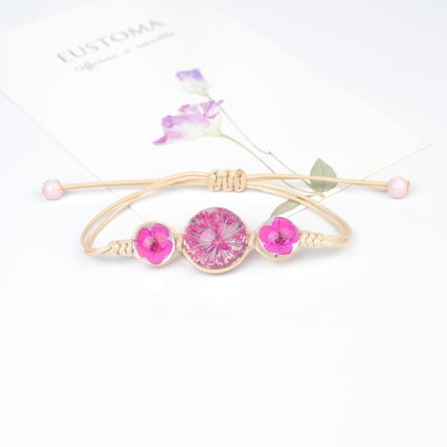 Glass Bracelet, with Dried Flower & Wax Cord, handmade, fashion jewelry & for woman Approx 6-8 Inch 