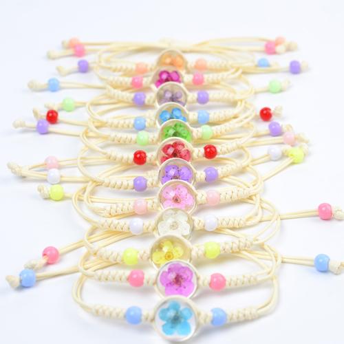 Glass Bracelet, with Korean Waxed Cord & Dried Flower & Acrylic, handmade, Girl & fashion jewelry Approx 6-10 Inch 