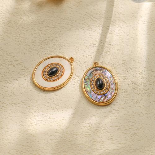 Acier inoxydable 304 Pendentif, avec pierre gemme & coquille blanche, ellipse, Placage de couleur d'or, DIY & avec strass, plus de couleurs à choisir, protéger l'environnement, sans nickel, plomb et cadmium Vendu par sac