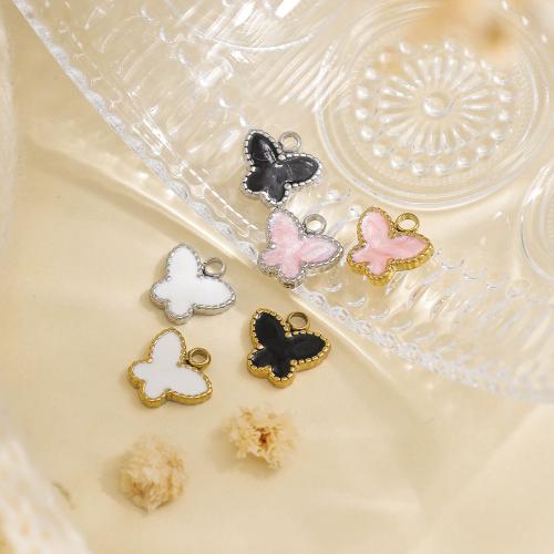 Acier inoxydable 304 Pendentif, papillon, Placage de couleur d'or, DIY & émail, plus de couleurs à choisir, protéger l'environnement, sans nickel, plomb et cadmium Vendu par sac