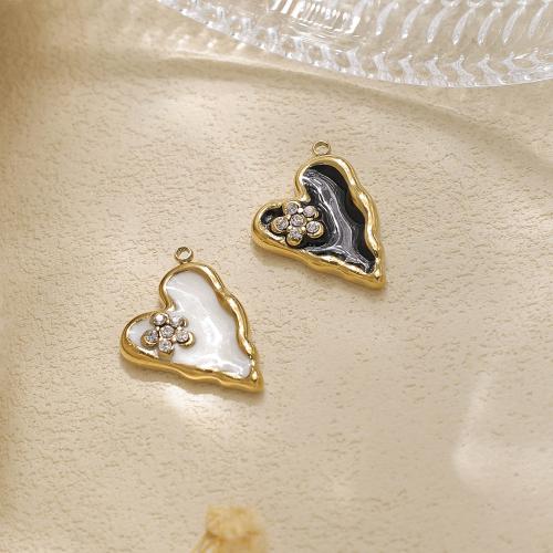 Acier inoxydable 304 Pendentif, coeur, Placage de couleur d'or, DIY & émail & avec strass, plus de couleurs à choisir, protéger l'environnement, sans nickel, plomb et cadmium Vendu par sac