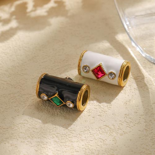 304 Stainless Steel Pendant, Tube, gold color plated, DIY & enamel & with rhinestone nickel, lead & cadmium free 